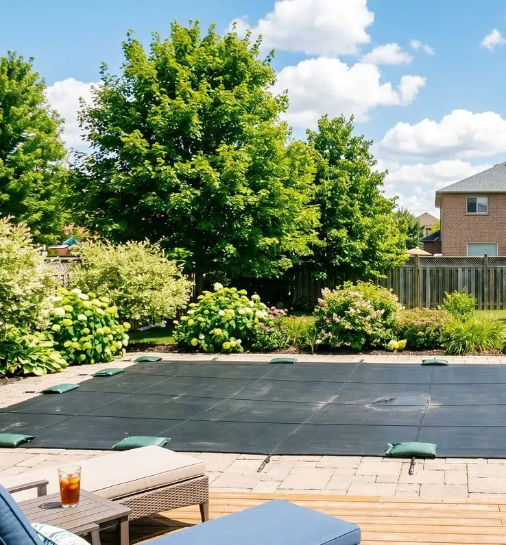 Commercial and residential winter pool cover manufactured in Waterloo, ON